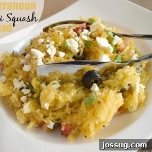 Mediterranean Spaghetti Squash in a white bowl.