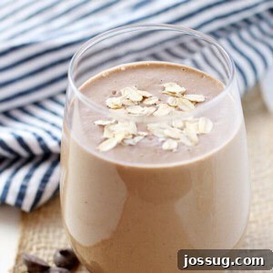 Chocolate Peanut Butter Oatmeal Smoothie in a glass.