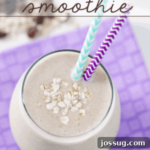 Banana Bread Smoothie in a glass with two straws.
