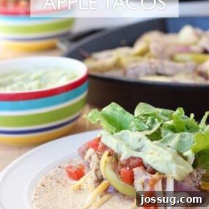 Sweet and Savory Chicken Apple Tacos 2 Chicken Apple Tacos on a plate.