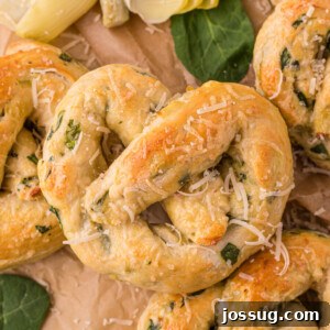 Savory Spinach Artichoke Pretzels 6 Close up of Spinach Artichoke Pretzels