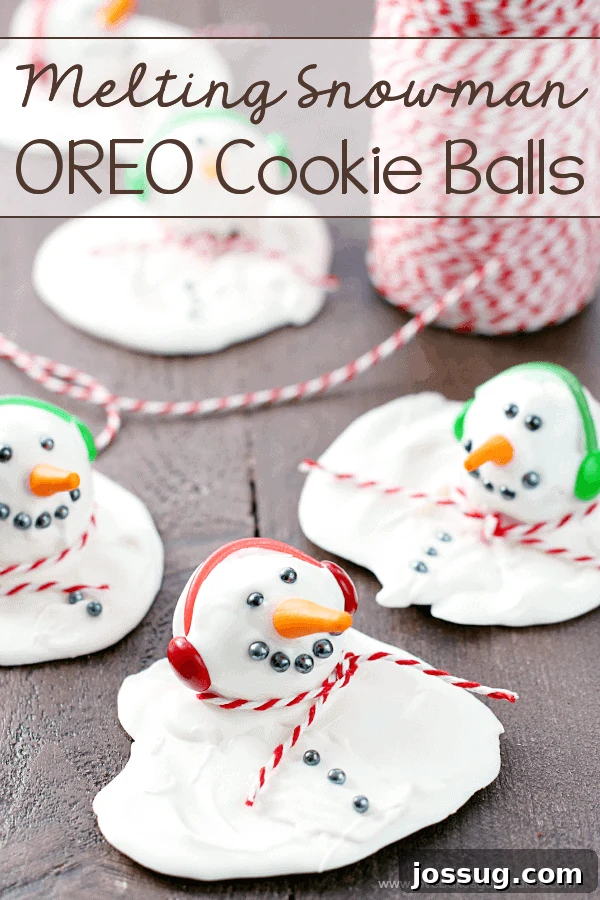 Melting Snowman OREO Cookie Balls laying on a cutting board, ready to be enjoyed.