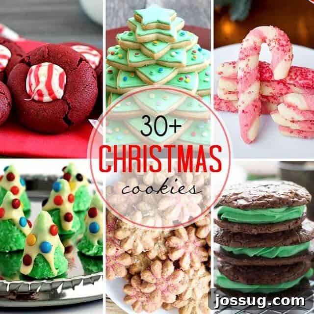 Over 30 Festive Christmas Cookies 2 A vibrant collage featuring over 30 different Christmas cookies, showcasing a variety of shapes, colors, and festive decorations, perfect for holiday baking inspiration.