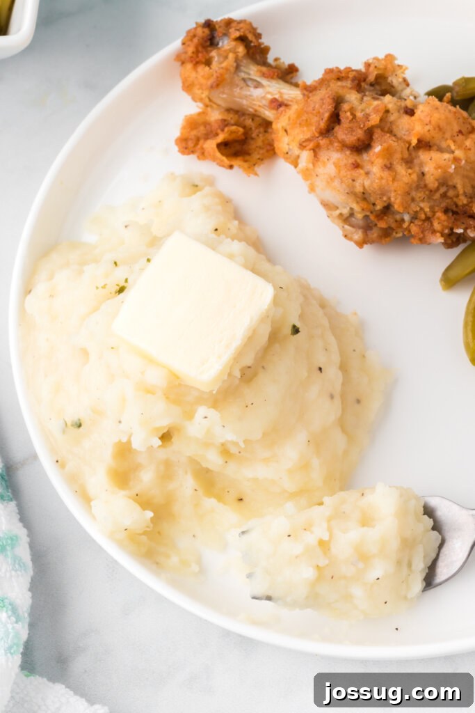 mashed potatoes on plate with fork