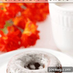 Decadent Chocolate Glazed Delights 5 Glazed Chocolate Donuts on a white plate, close-up, showcasing their perfect texture and shiny glaze.