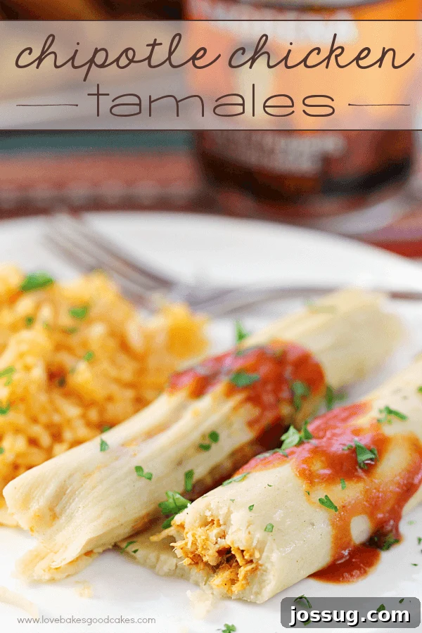 Delicious Chipotle Chicken Tamales served on a plate with vibrant Mexican rice and a fork, ready to be enjoyed.