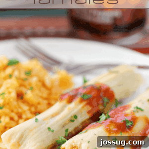 Chipotle Chicken Tamales on a plate with Mexican rice and a fork.