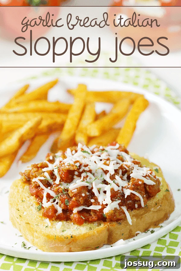 Delicious Garlic Bread Italian Sloppy Joes served on a pristine white plate, garnished with fresh parsley.