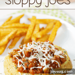 Garlic Bread Italian Sloppy Joes on a white plate, ready to serve.