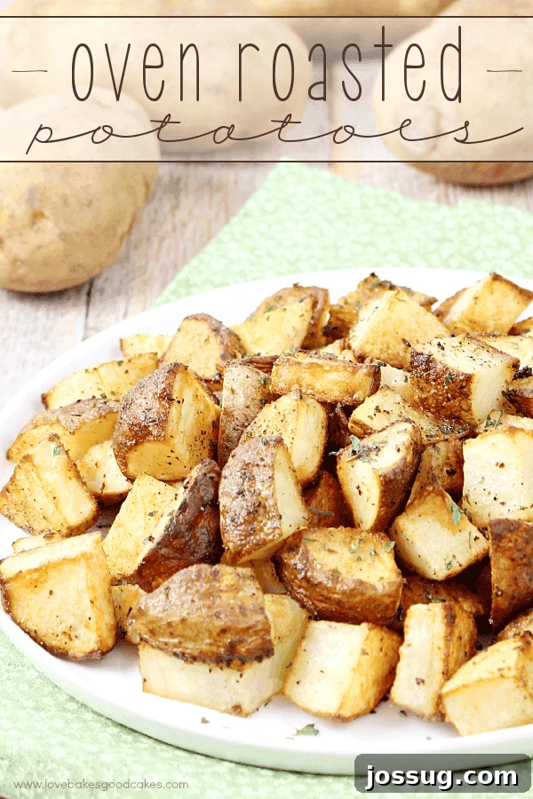 Perfectly Crispy Roasted Potatoes 2 Oven Roasted Potatoes on a white plate.