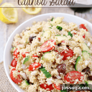 Mediterranean Quinoa Salad in a white bowl.