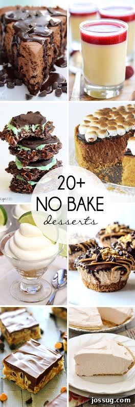 Collage of various no-bake desserts