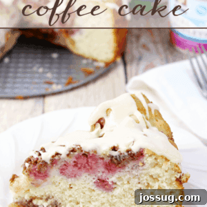 Delicious Raspberry Pecan Coffee Cake with a vanilla glaze