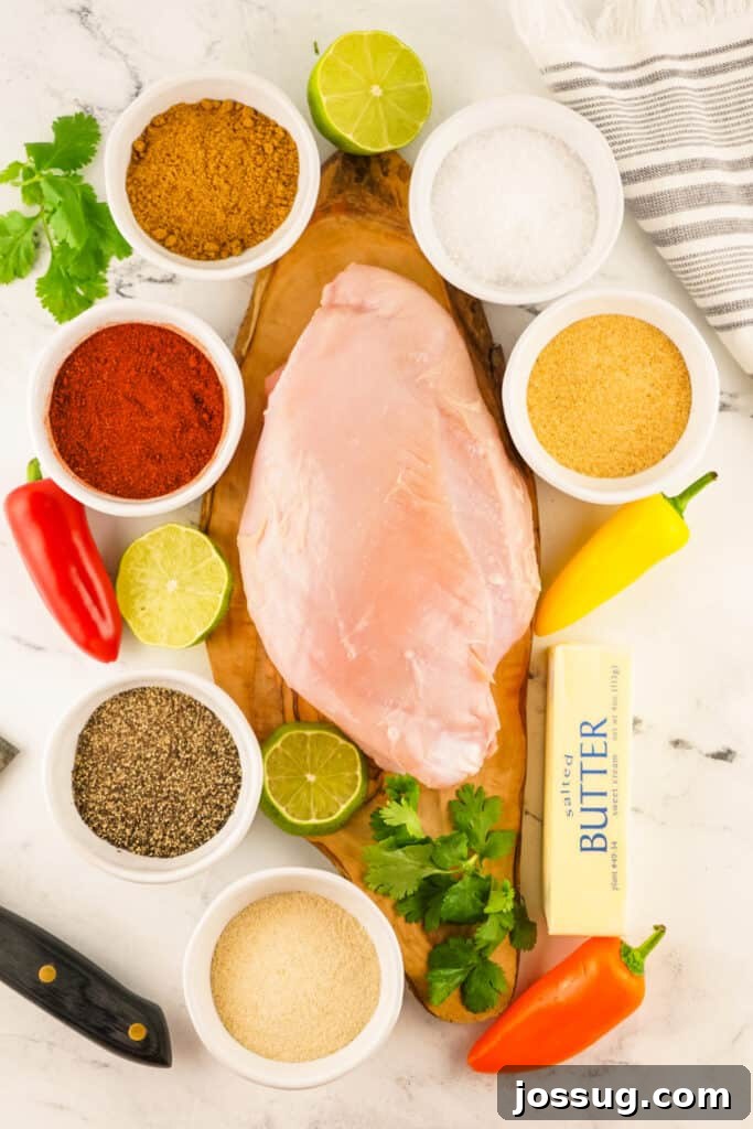 Raw turkey breast with all ingredients and seasonings laid out around it