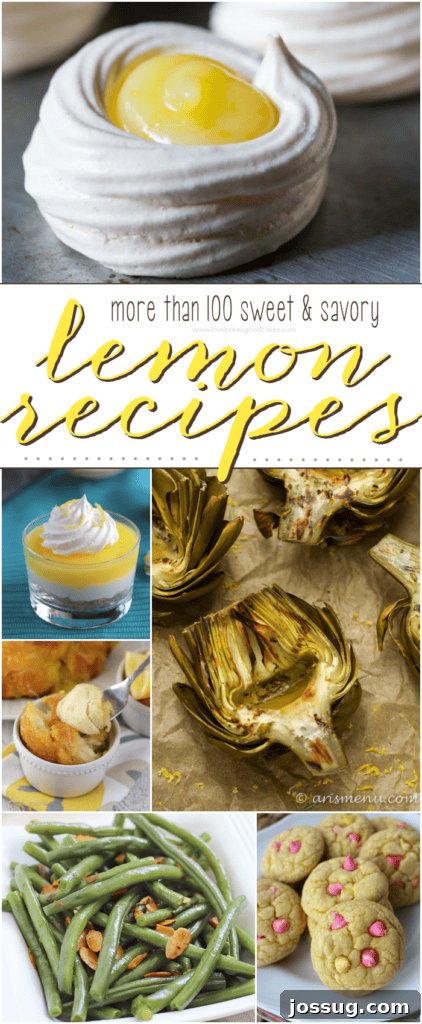 Lemon Lovers' Feast: Over 100 Sweet and Savory Recipes 2 A vibrant collage showcasing a variety of sweet and savory lemon dishes, including lemon tarts, lemon roasted chicken, lemon bars, and fresh lemons, highlighting the versatility of lemon recipes.