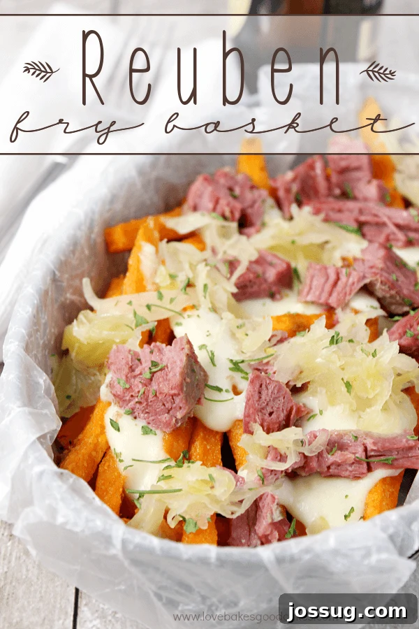 Reuben Fry Basket in a bowl with wax paper, showcasing generous toppings.