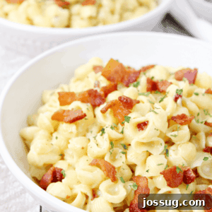 Bacon Chipotle Mac & Cheese in a white bowl.
