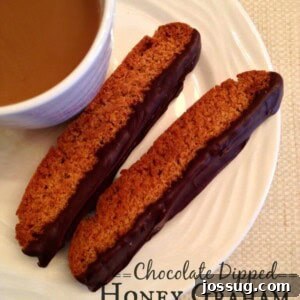 A batch of delightful Chocolate Dipped Honey Graham Biscotti, ready for enjoyment.