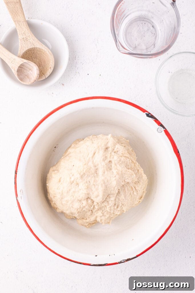Bread dough placed in a bowl for rising