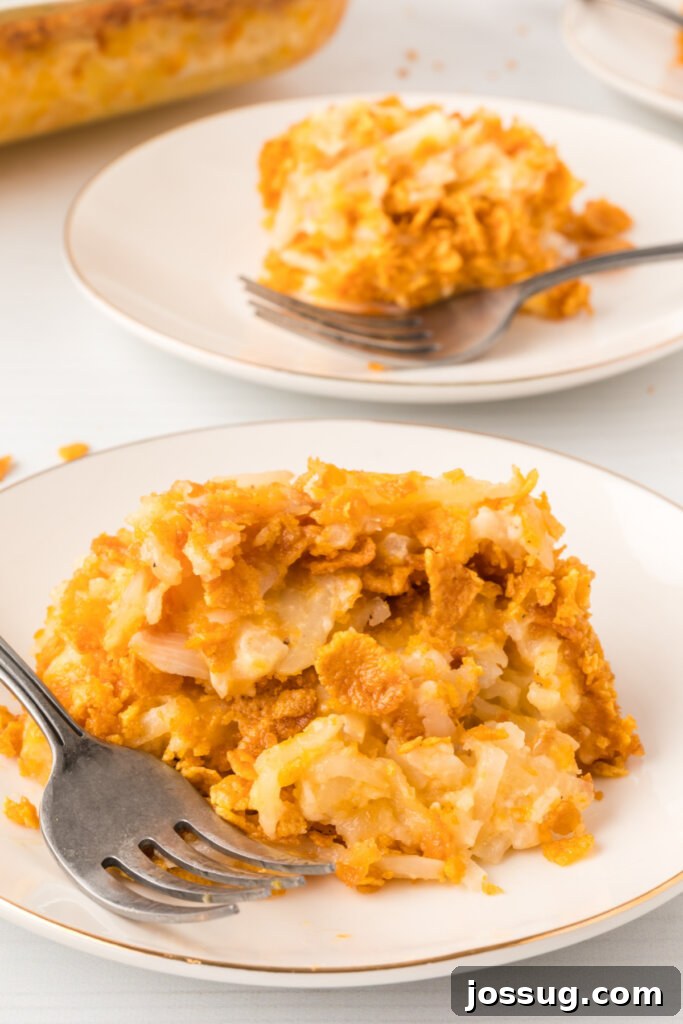 Hash Brown Casserole on plates, a comforting Midwest favorite