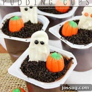 Delicious Ghost in the Graveyard Halloween Pudding Cups, ready to enjoy.