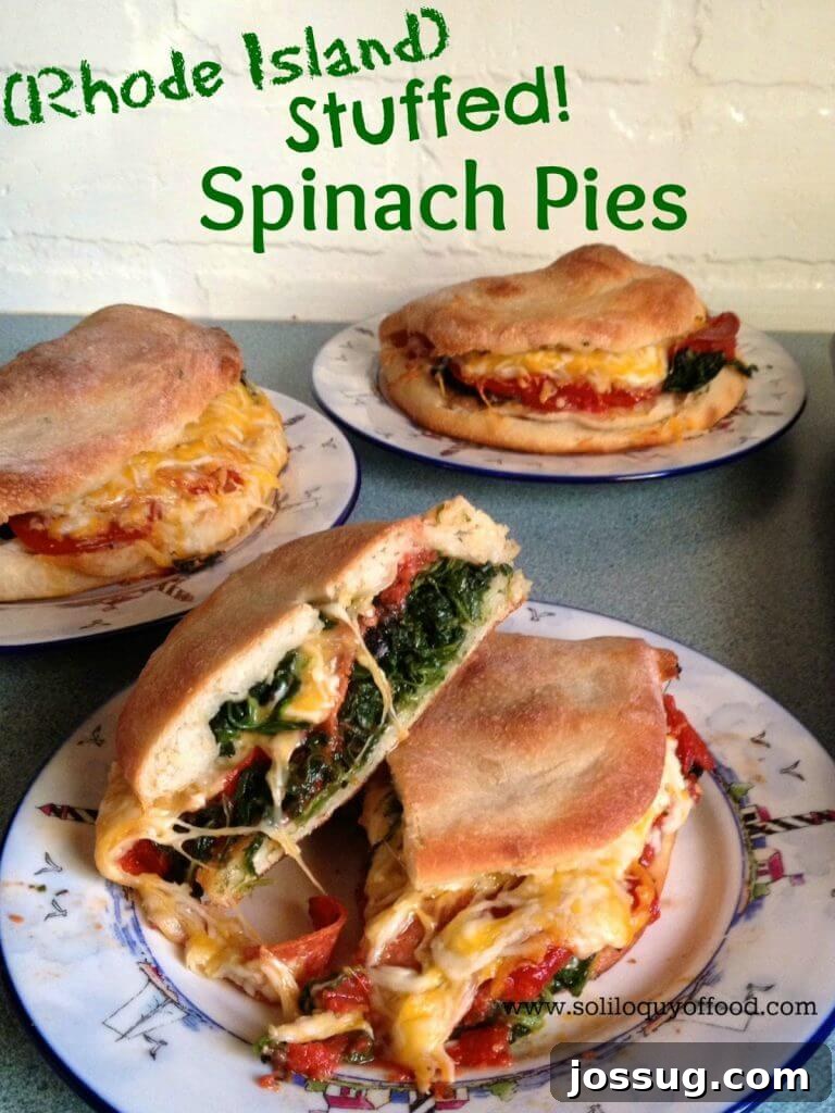 Pepperoni Pizza Melt with Garlic Herb Butter Crust 4 Rhode Island stuffed spinach pies on three plates.