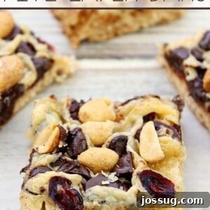 Dreamy Five-Layer Bars 6 Delicious Five Layer Bars ready to be served.