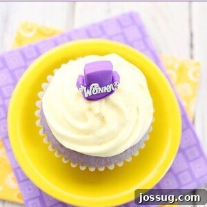 Grape Delight Cupcakes with Banana Frosting and WONKA Peel a Pop Frozen Treat Review 8 Finished Grape Cupcakes with Banana Icing