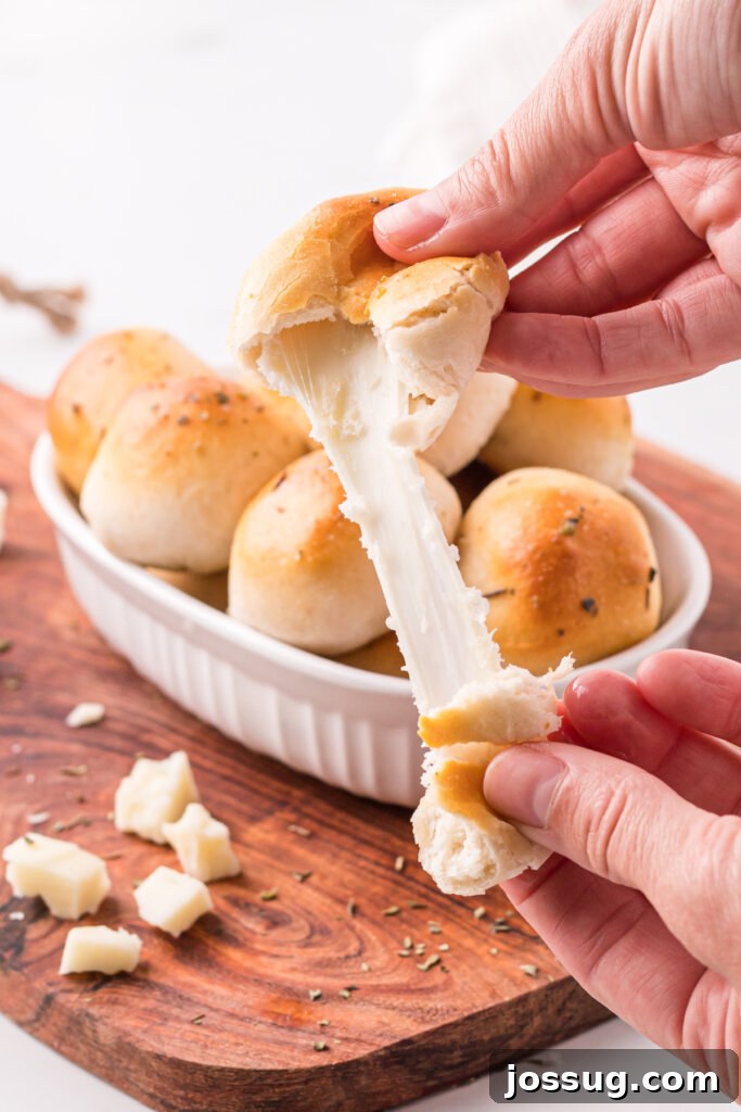 Cheesy Garlic Herb Melt-Aways 5 cheese pull from a garlic herb cheese bomb