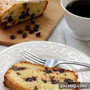 Delicious Chocolate Chip Pound Cake slices on a serving plate