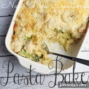 A delicious Easy Veggie Pasta Bake ready to be served.