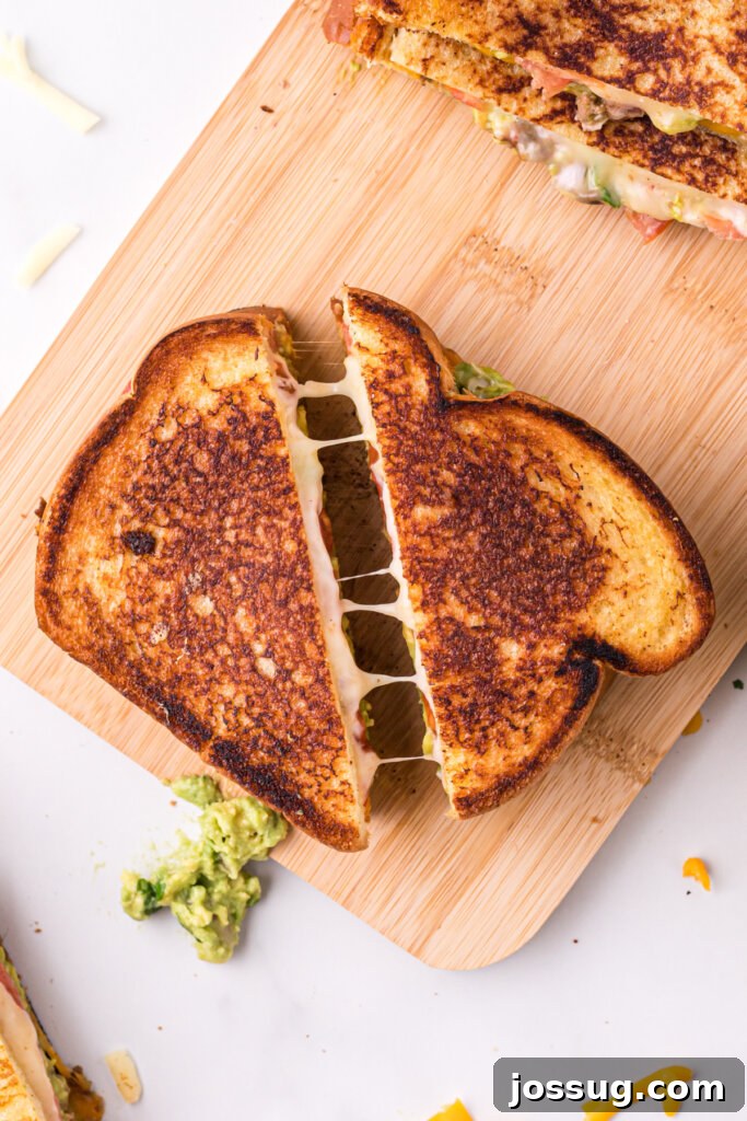 Grilled Taco Melt 5 sandwich cut in half with small cheese pull
