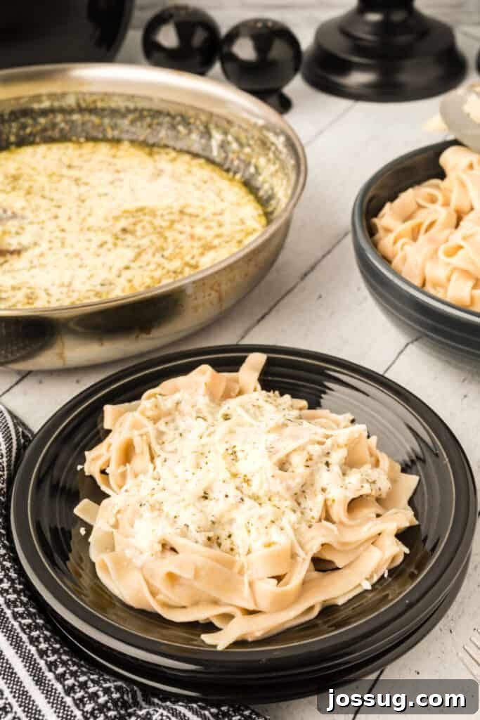 fettuccine with better for you alfredo sauce on plate