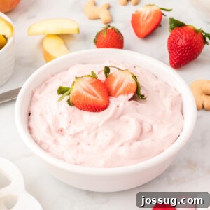 strawberry cream cheese fruit dip in bowl