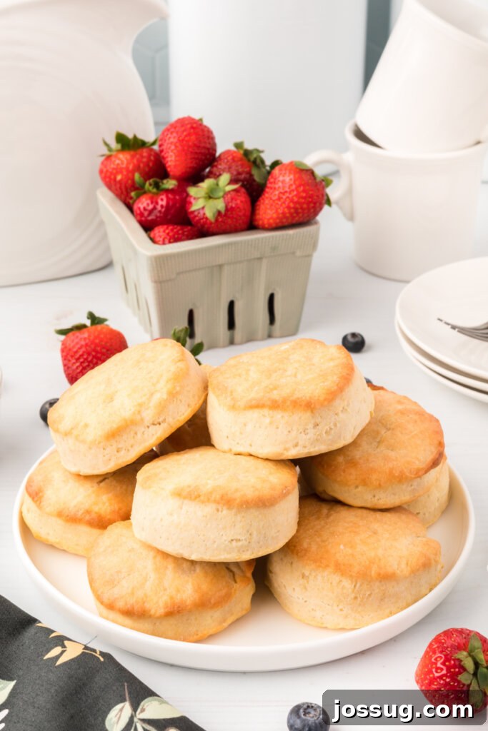 The Ultimate Homemade Buttermilk Biscuits 3 Stack of freshly baked buttermilk biscuits on a plate