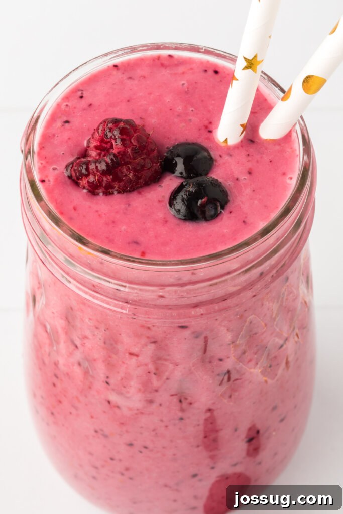 Berry Banana Bliss 32 close view of banana berry smoothie, vibrant and refreshing