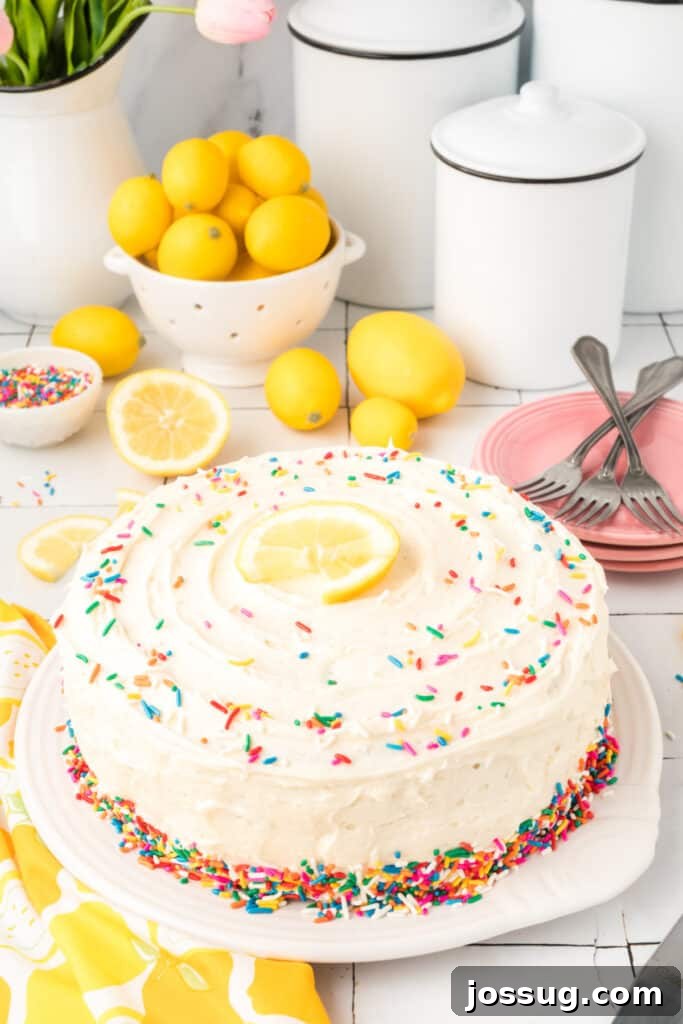 Whimsical Lemon Sprinkle Cake 9 lemon funfetti cake frosted and decorated