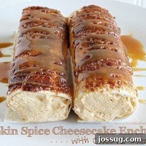 Pumpkin Spice Cheesecake Enchiladas with Caramel Drizzle