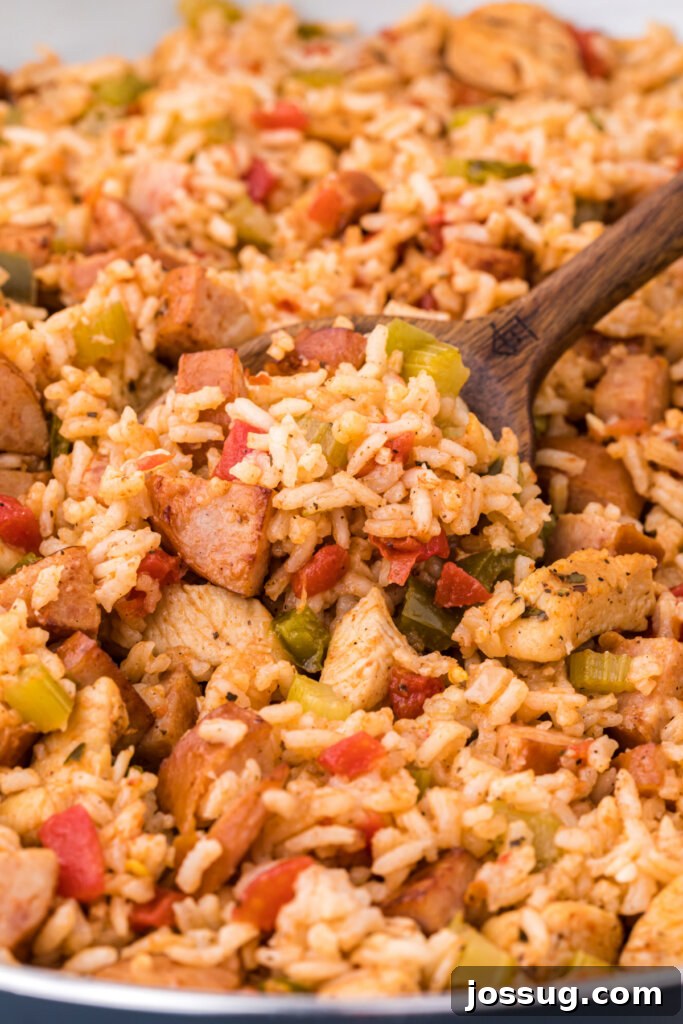 Southern Soul Pot 2 closeup of jambalaya being scooped with wooden spoon