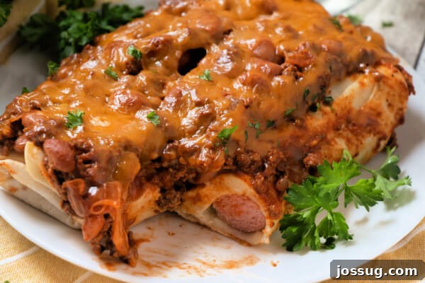 Cheesy Chili Dog Bake 8 chili dog casserole on plate, another angle of the finished dish