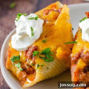 Closeup of a delicious enchilada stuffed shell ready to eat.