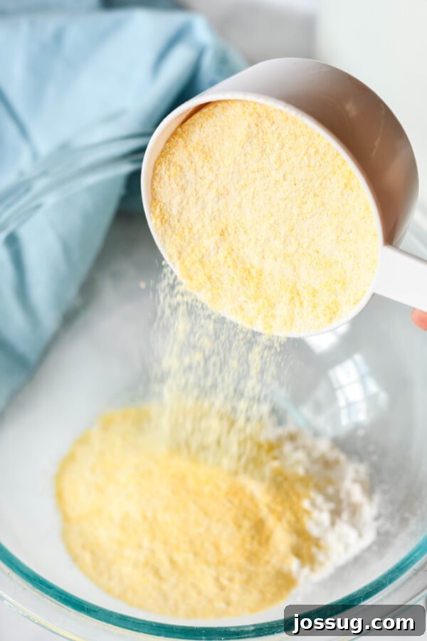 cornmeal being poured into bowl