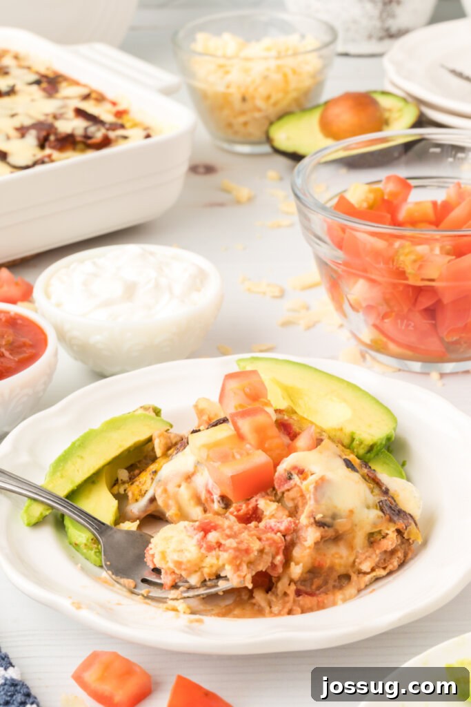 Hearty Fiesta Breakfast Bake 4 plate with mexican breakfast casserole