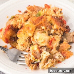Italian Breakfast Strata on a plate, a perfect slice ready to eat