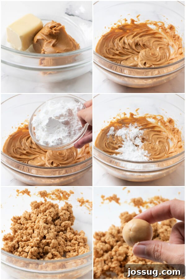 Decadent Peanut Butter Truffles 4 Preparing the peanut butter filling by mixing ingredients in a bowl