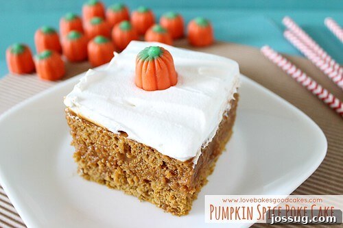 2012's Top Reader Favorites 6 A delectable slice of Pumpkin Spice Poke Cake, topped with generous swirls of whipped cream and a dusting of cinnamon.
