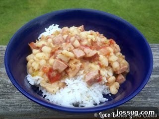 A freshly prepared dish of White Beans with Rice.