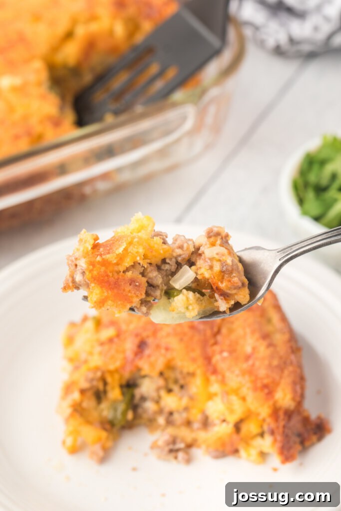 Savory Cornbread Fiesta Bake 4 cornbread casserole on fork