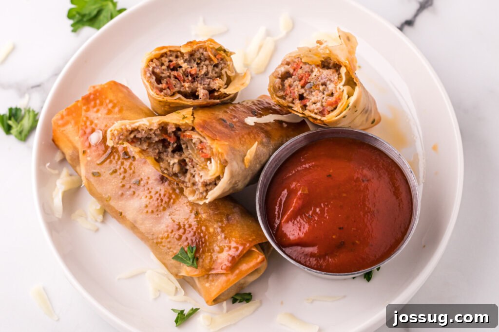 Platter of freshly baked homemade pizza rolls, garnished and ready to serve
