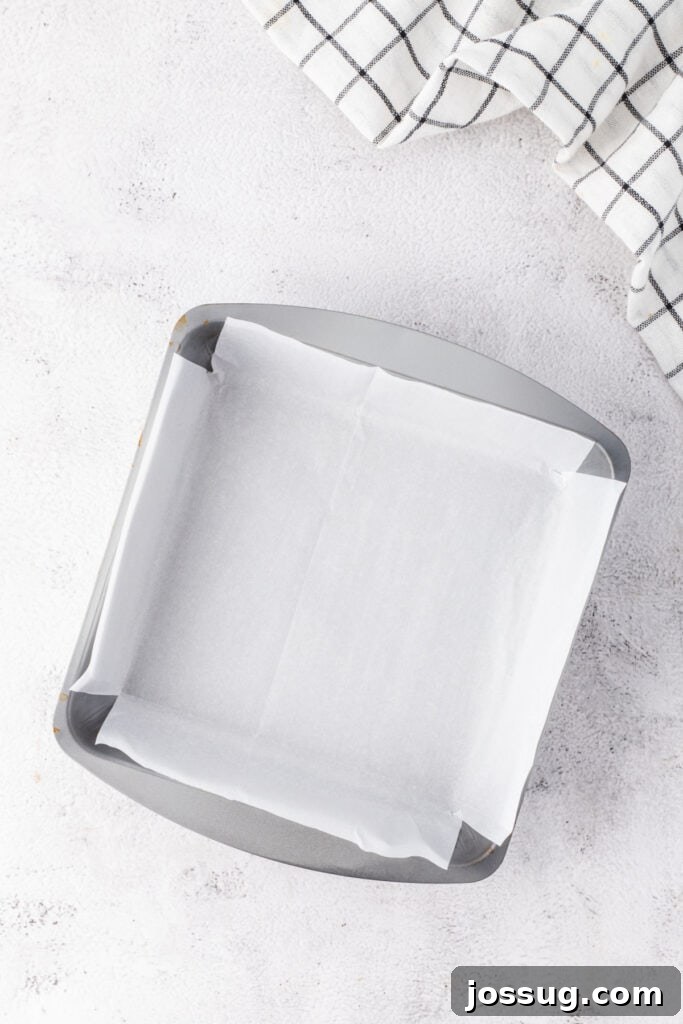 Baking pan lined with parchment paper